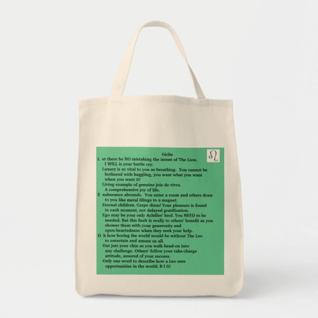 Girlie LEO Jul 23-Aug 22 poem tote Bag (Front)