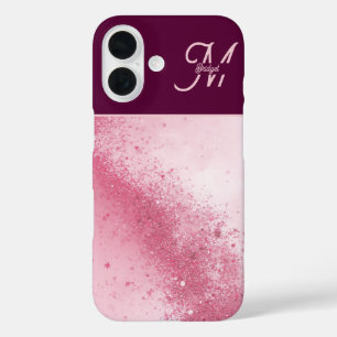 Girlie Pink Feminine abstract marble Sparkle Dust iPhone 16 Case