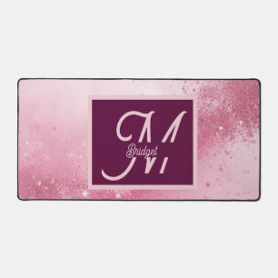 Girlie Pink Feminine abstract marble Sparkle Dust Desk Mat