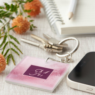 Girlie Pink Feminine abstract marble Sparkle Dust Key Ring