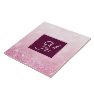 Girlie Pink Feminine Glitter Abstract gradient  Tile