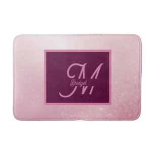 Girlie Pink Feminine Soft Sparkle Ombre monogram Bath Mat