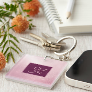 Girlie Pink Feminine Soft Sparkle Ombre monogram Key Ring