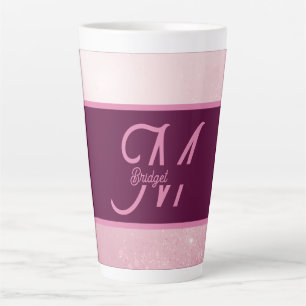 Girlie Pink Feminine Soft Sparkle Ombre monogram Latte Mug
