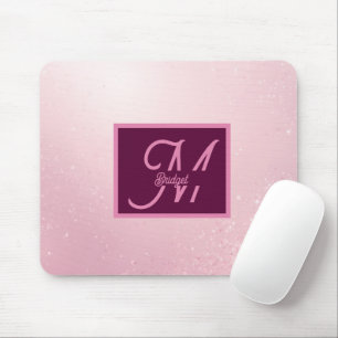 Girlie Pink Feminine Soft Sparkle Ombre monogram Mouse Pad
