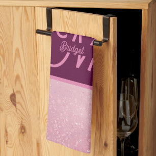 Girlie Pink Feminine Soft Sparkle Ombre monogram Tea Towel