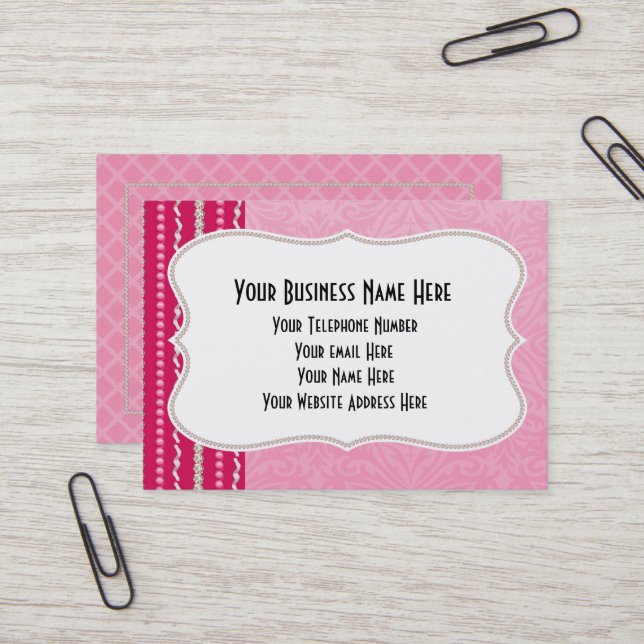 Girlie Pink Gems Beads Pretty Fashion Business Car Card (Front/Back In Situ)