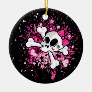 Girlie Skull Ceramic Tree Decoration