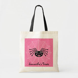 Girlie Spider on Web Personalised Halloween Treat Tote Bag