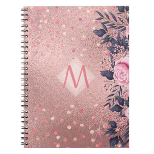 Girliest Ever ROSEGOLD Blue Pink Floral MONOGRAM Notebook
