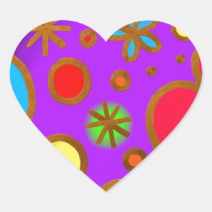 Girlish Painted Colourful Purple Red Heart Sticker
