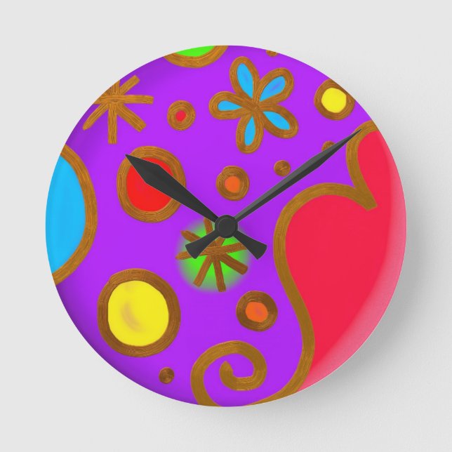 Girlish Painted Purple Red Colourful Round Clock (Front)