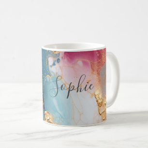 Girlish Pink, Turquoise and Gold Foil Coffee Mug