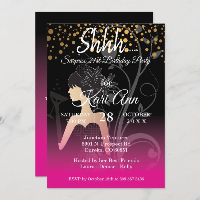 Girls 00th Birthday Party Celebration - Pink Invit Invitation (Front/Back)