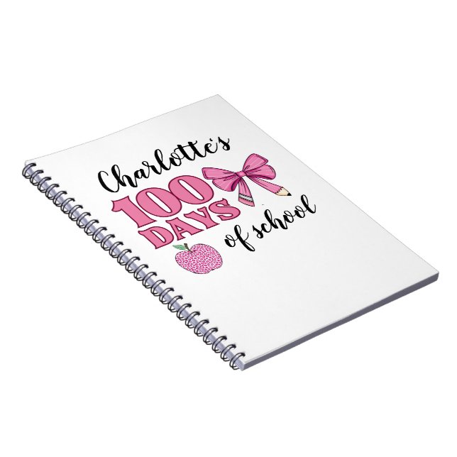 Girls 100 Days of School Pink Pencil Bow Notebook (Right Side)