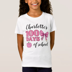 Girls 100 Days of School Pink Pencil Bow T-Shirt