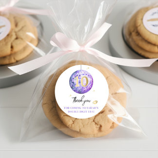 Girls 10th Birthday Party Purple Gold Glam Disco Classic Round Sticker