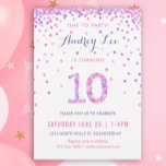 Girls 10th Birthday Tenth Birthday Confetti Party Invitation<br><div class="desc">Celebrate your 10 year old's birthday with colourful pink and purple confetti on these 10 year old birthday invitations! Featuring your daughter's party details and a "10" in confetti. Back has confetti design with a soft lavender colour. This adorable design is super cute and girly - and perfect for the...</div>
