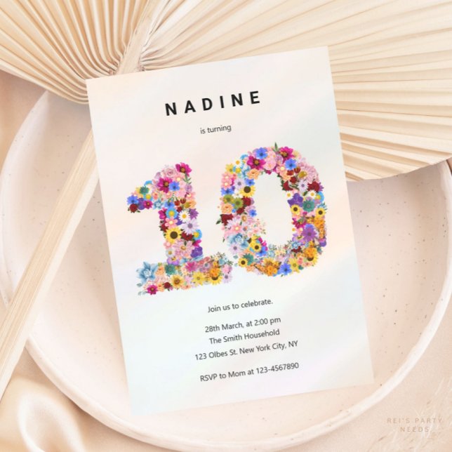 Girls 10th Birthday Tenth Birthday Floral Garden Invitation (Creator Uploaded)