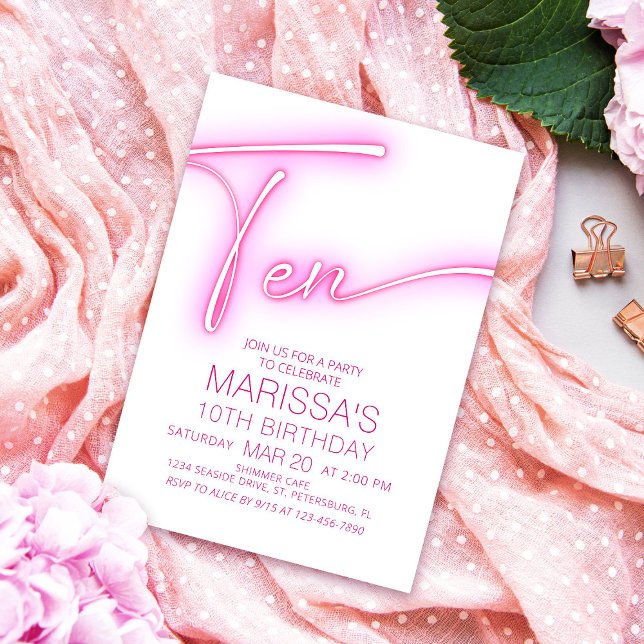 Girls 10th Neon Teen Birthday Invitation (Creator Uploaded)