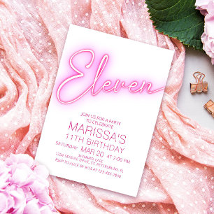 Girls 11th Neon Teen Birthday Invitation