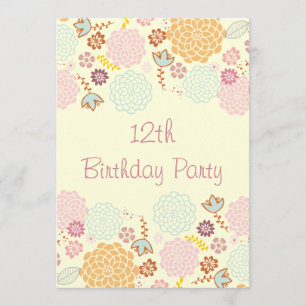 Girl's 12th Birthday Fancy Modern Floral Invitation