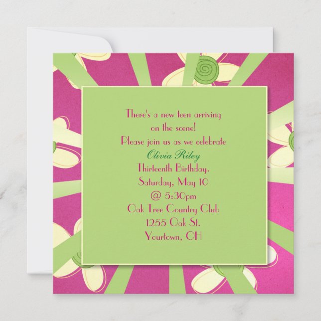 Girl's 13th Birthday Party Invitation (Front)
