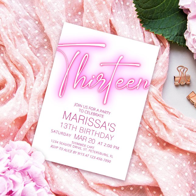 Girls 13th Neon Teen Birthday Invitation (Creator Uploaded)