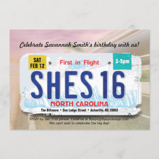 Girl's 16th Bday North Carolina License Invitation