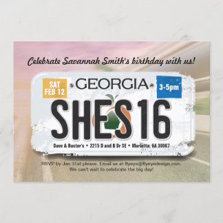 Girl's 16th Birthday Georgia License Invitation