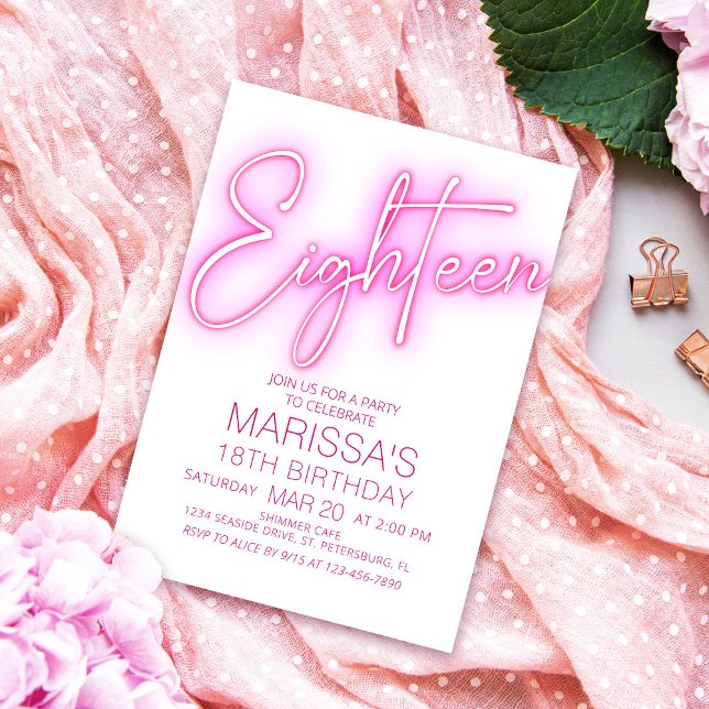 Girls 18th Neon Teen Birthday Invitation (Creator Uploaded)