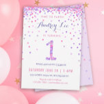 Girls 1st Birthday First Birthday Party Invitation<br><div class="desc">Celebrate your 1 year old's birthday with colourful pink and purple confetti on these 1st birthday invitations! Featuring your daughter's party details and a "1" in confetti. Back has confetti design with a soft lavender colour. This adorable design is super cute and girly - and perfect for the girl who...</div>