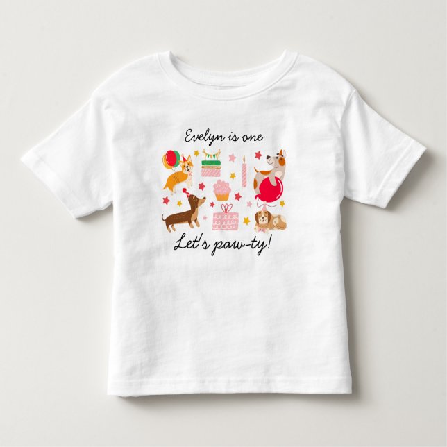 Girl's 1st Birthday Let's Pawty Cute Party Dog  Toddler T-Shirt (Front)