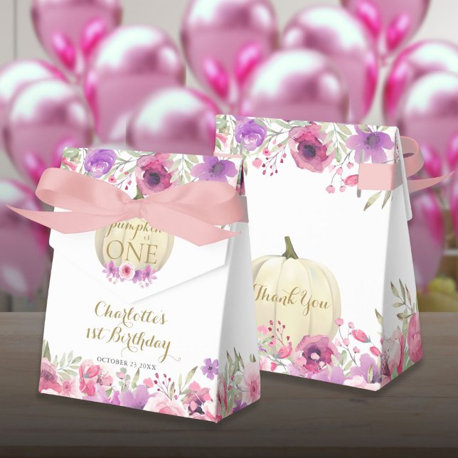 Girls 1st Birthday Little Pumpkin Pink Floral Favour Box (Girls 1st Birthday Little Pumpkin Pink Floral Favor Boxes)