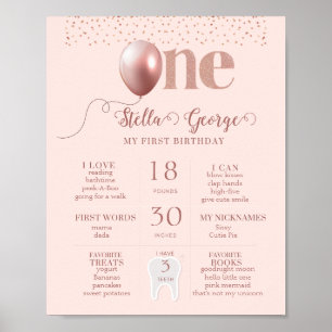 Girl's 1st Birthday Milestones Announcement Sign