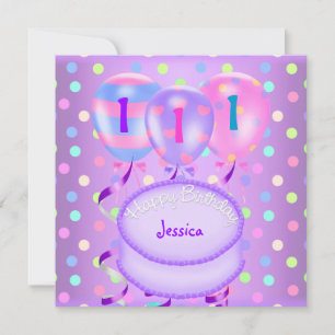 Girls 1st Birthday Party Balloons Cake Streamers Invitation