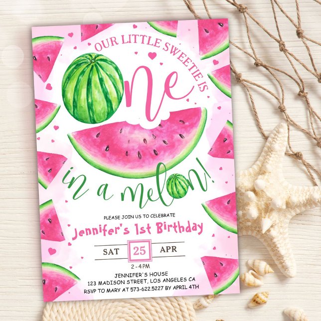 Girls 1st Birthday Party 'ONE in a Melon!' Cute Invitation (Creator Uploaded)