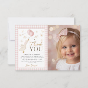 Girls 1st Birthday Silly Goose Pink Photo Thank You Card