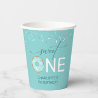 Girl's 1st Birthday Sweet One Teal Doughnut
