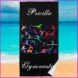 Girls 25 Gymnastics Poses Personalised   Beach Towel