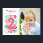 Girls 2nd Birthday Party Number Photo Invitation<br><div class="desc">Hand painted design by Pip Gerard. To personalise... just click on the example thumbnail photograph to browse your own computer files to find your own photograph to replace it with. If you need to re-size or move the photo to fit the invitation then press the 'customise it' button to be...</div>