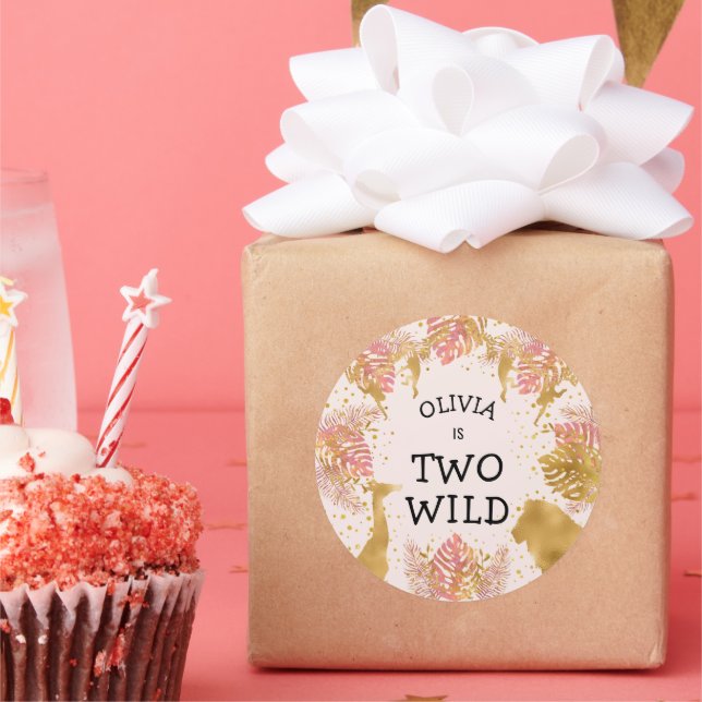 Girls 2nd Birthday Party Pastel Pink Gold Safari Classic Round Sticker (Party)