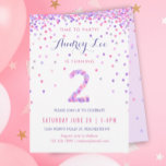 Girls 2nd Birthday Second Birthday Party Invitation<br><div class="desc">Celebrate your 2 year old's birthday with colourful pink and purple confetti on these 2 year old birthday invitations! Featuring your daughter's party details and a "2" in confetti. Back has confetti design with a soft lavender colour. This adorable design is super cute and girly - and perfect for the...</div>