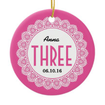 Girl's 3rd Birthday Memento Pink with Lace B03