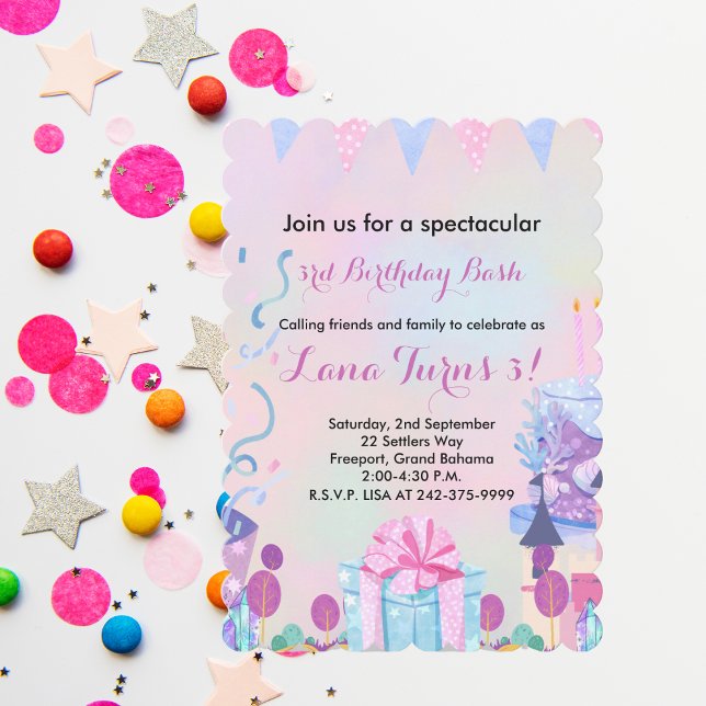 Girls 3rd Birthday Party Invitation (Creator Uploaded)