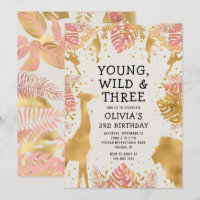 Girls 3rd Birthday Pink Gold Ecru Safari