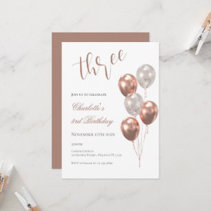 Girl's 3rd birthday, with beige balloons invitation