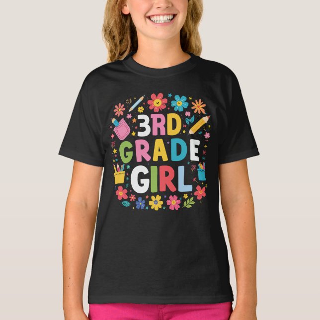 Girls 3rd Grade Girl First Grade Back To School T-Shirt (Front)