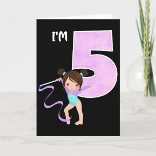 Girl's 5 Year Old Gymnast 5th Birthday Party Gymna Card