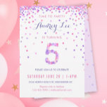 Girls 5th Birthday Fifth Birthday Confetti Party Invitation<br><div class="desc">Celebrate your 5 year old's birthday with colourful pink and purple confetti on these 5 year old birthday invitations! Featuring your daughter's party details and a "5" in confetti. Back has confetti design with a soft lavender colour. This adorable design is super cute and girly - and perfect for the...</div>